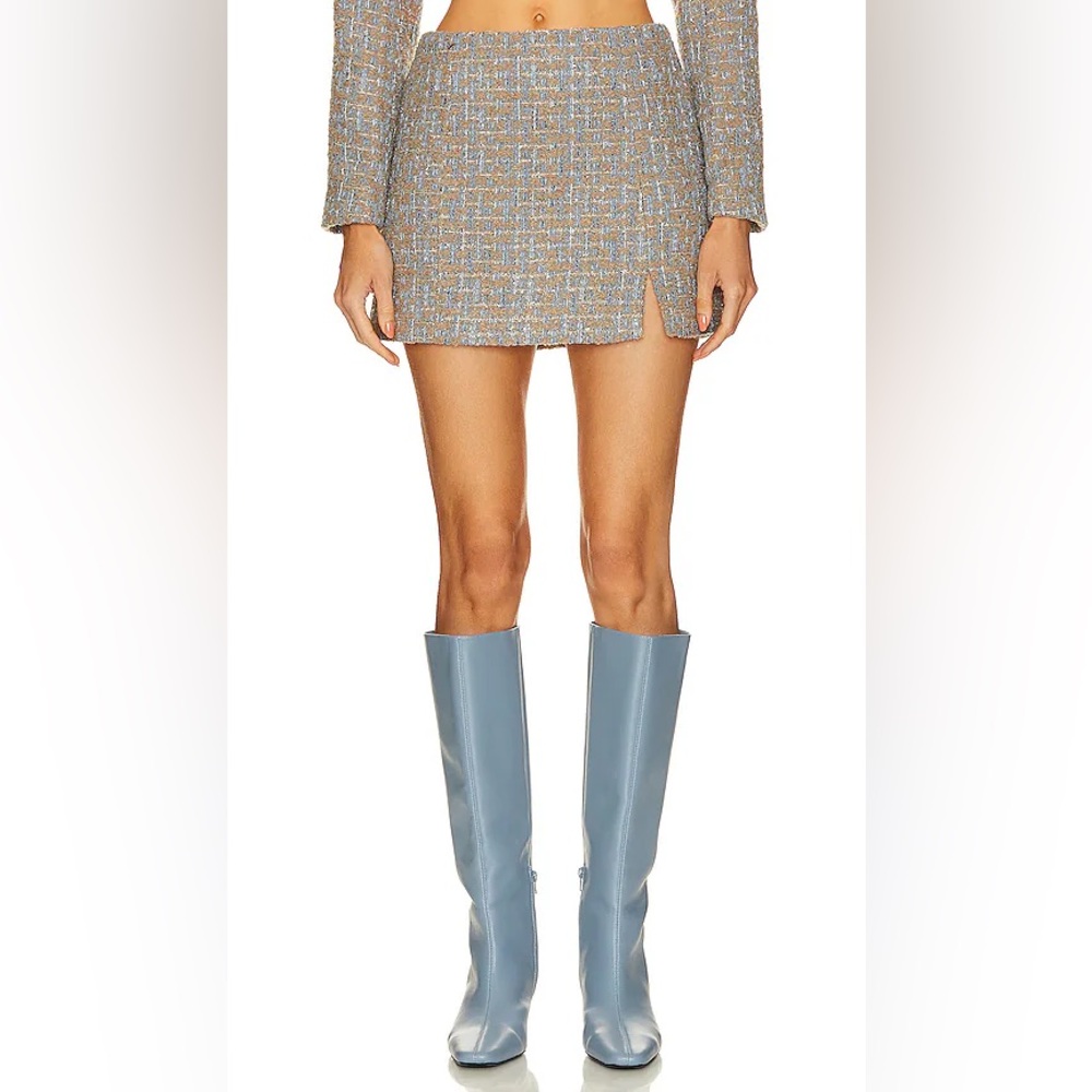 ASTR the Label Covina Tweed Mini Skirt in Blue and Taupe Silver